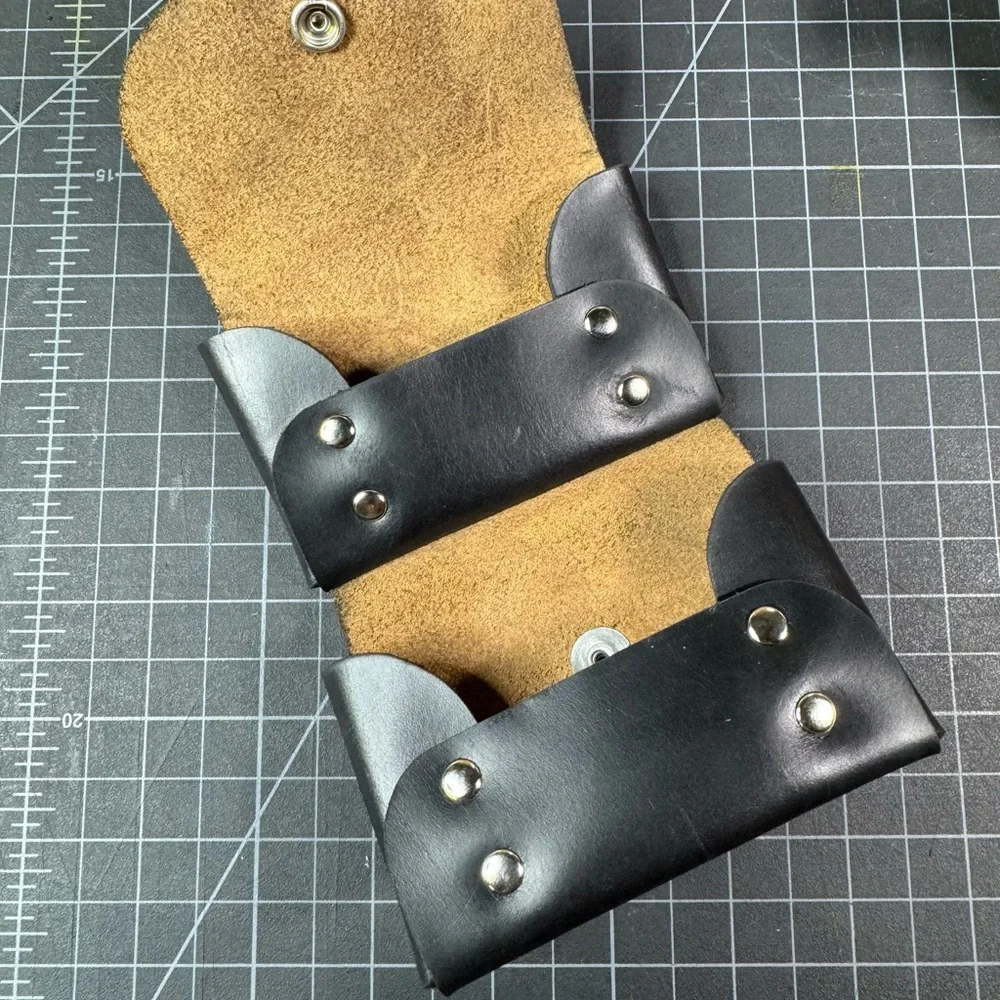 Men’s Black double stacked card wallet business card holder -brown interior